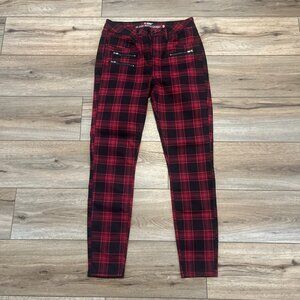 Hot Topic Denim High Rise Super Skinny Pants SZ 9 Black Red Plaid